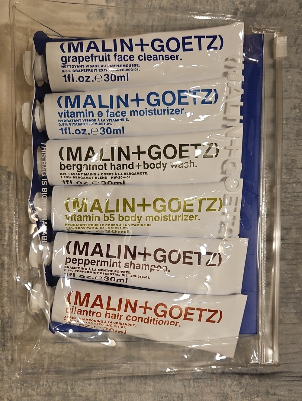 MALIN+GOETZ 6-Piece Travel Set Hair Face Body 1 oz Each NEW